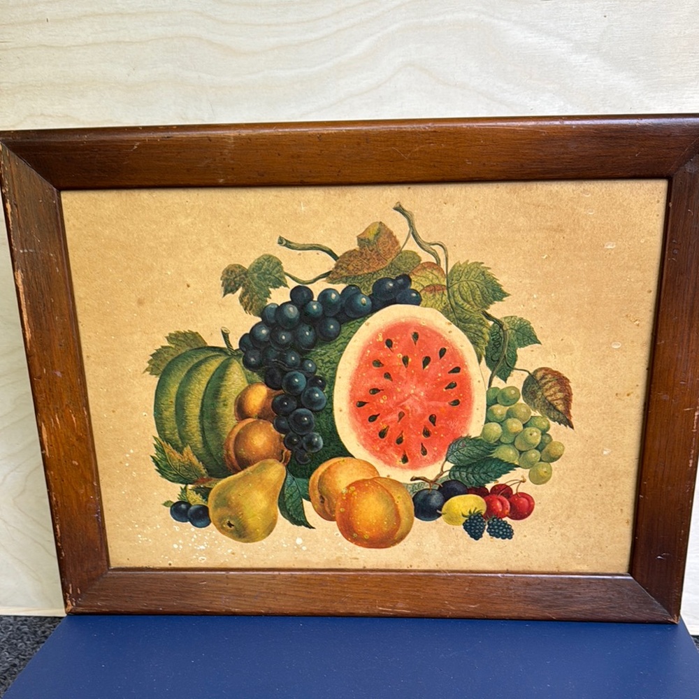 Vintage Fruit Print in Brown Wooden Frame